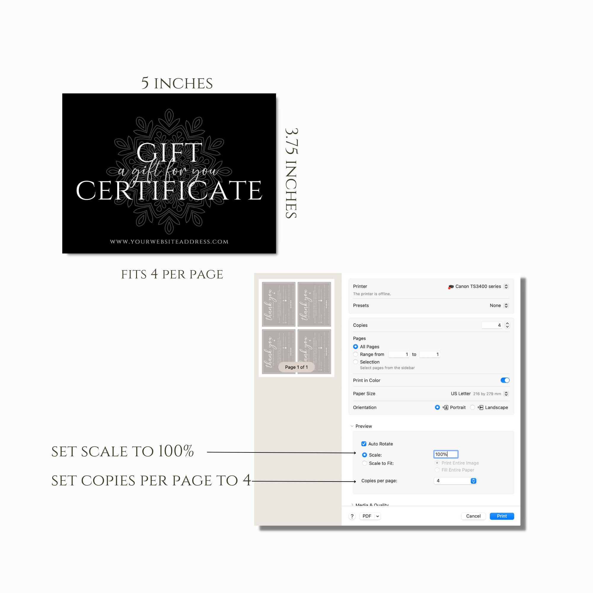 Modern Gift Certificate Template Printable, Editable Gift Card Template ...