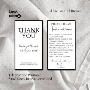 Vinyl Decal Instructions Card: Printable Care Guide (Canva Editable)
