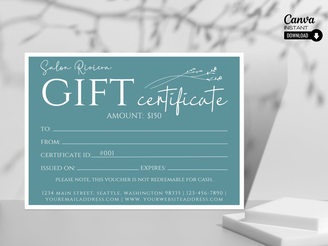 Modern Gift Certificate Template Printable Editable Gift Card Etsy
