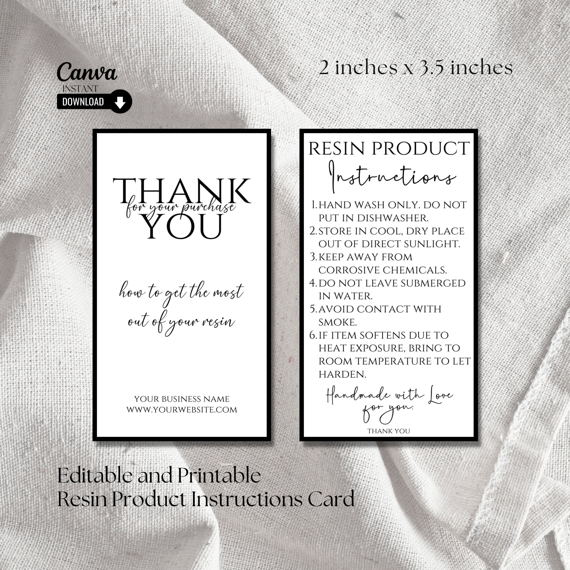 Ready to Print Resin Care Card Template, Editable Resin Care Instructions, Printable Resin ...