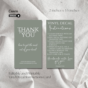 Printable Decal Instructions Card: Editable Canva Template (2x3.5 inches)