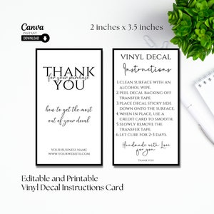 Decal Instructions, Printable Decal Application Instructions, Editable Care Card, How to Apply Vinyl Decal, Care Card Template, Care Card