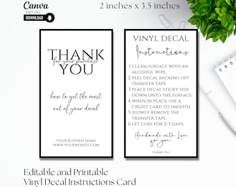 Vinyl Decal Instructions Card: Printable Care Guide (Canva Editable)
