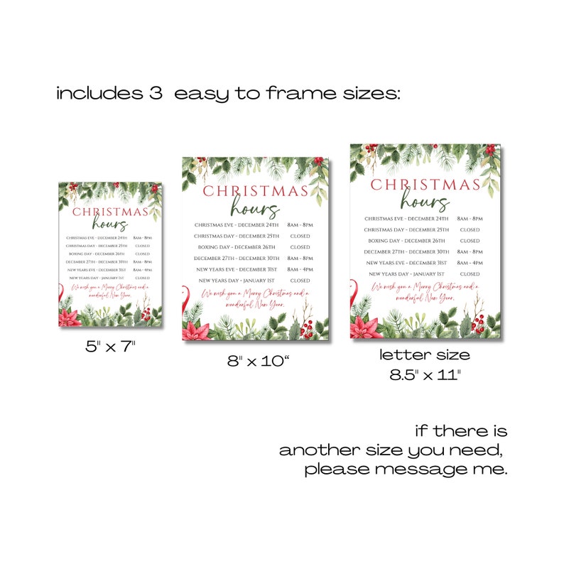 Editable Christmas Store Hours Sign Template, Printable Holiday Store ...