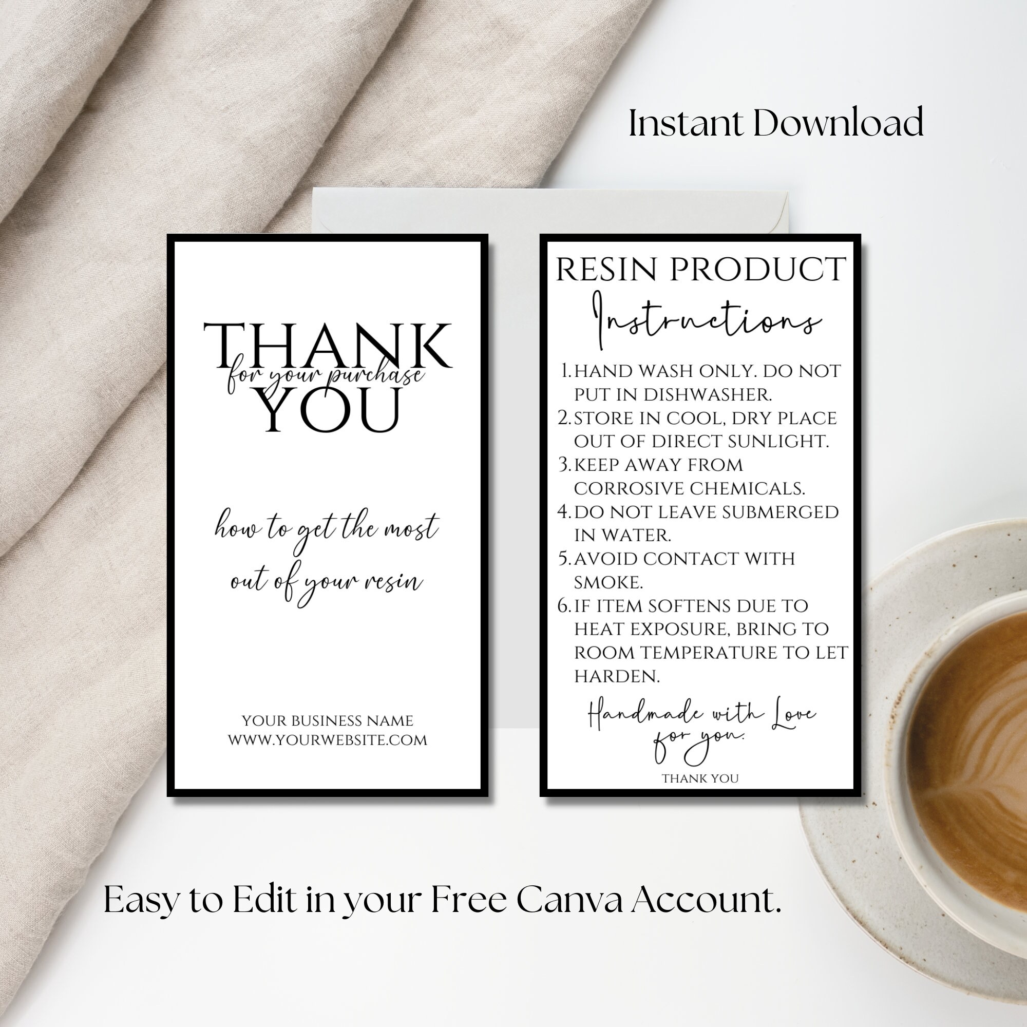 Ready to Print Resin Care Card Template, Editable Resin Care Instructions, Printable Resin ...