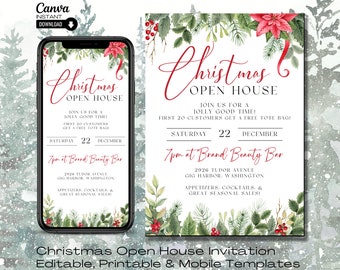 Editable Christmas Open House Invitation: Small Business Event (Canva)