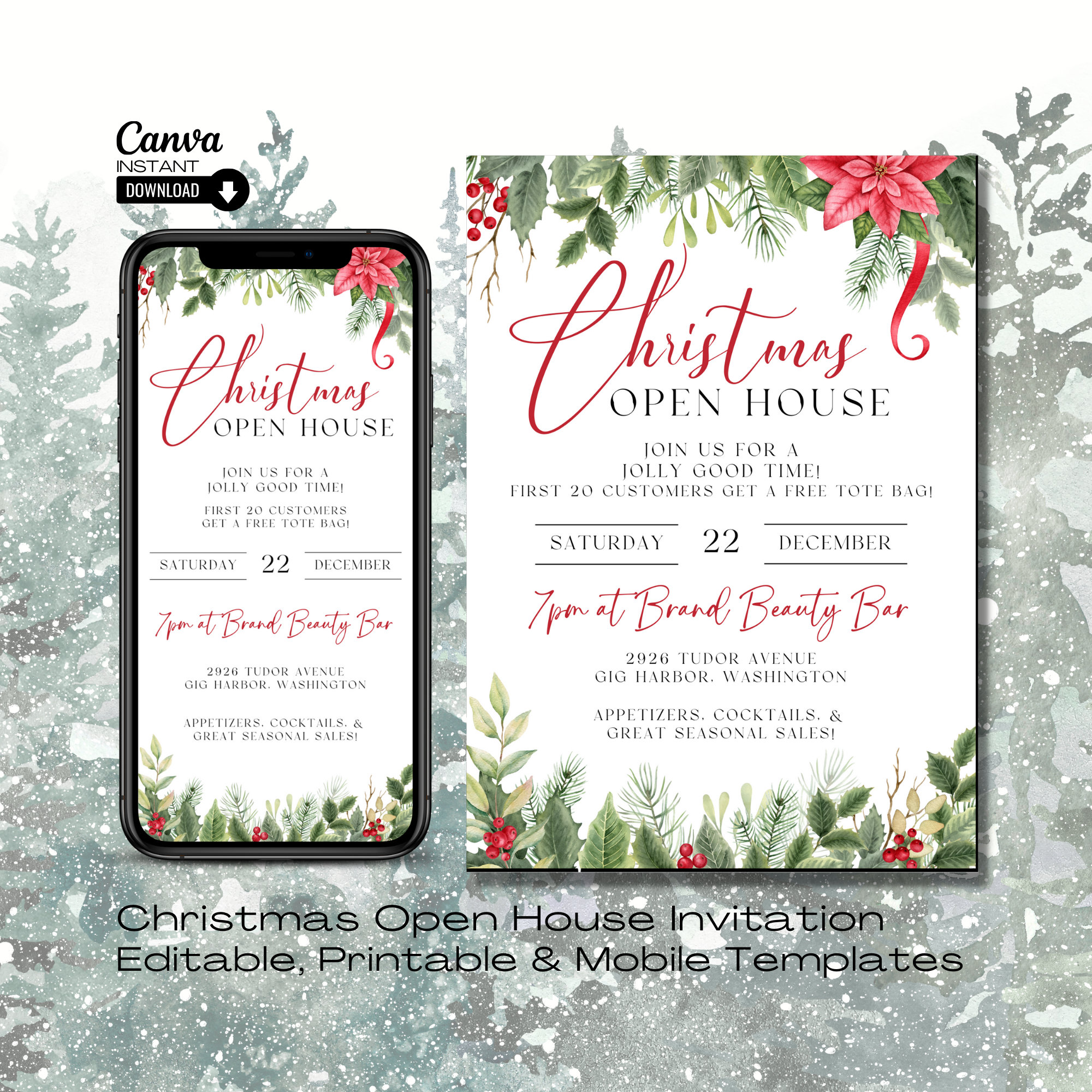 editable christmas open house invitation: small business event