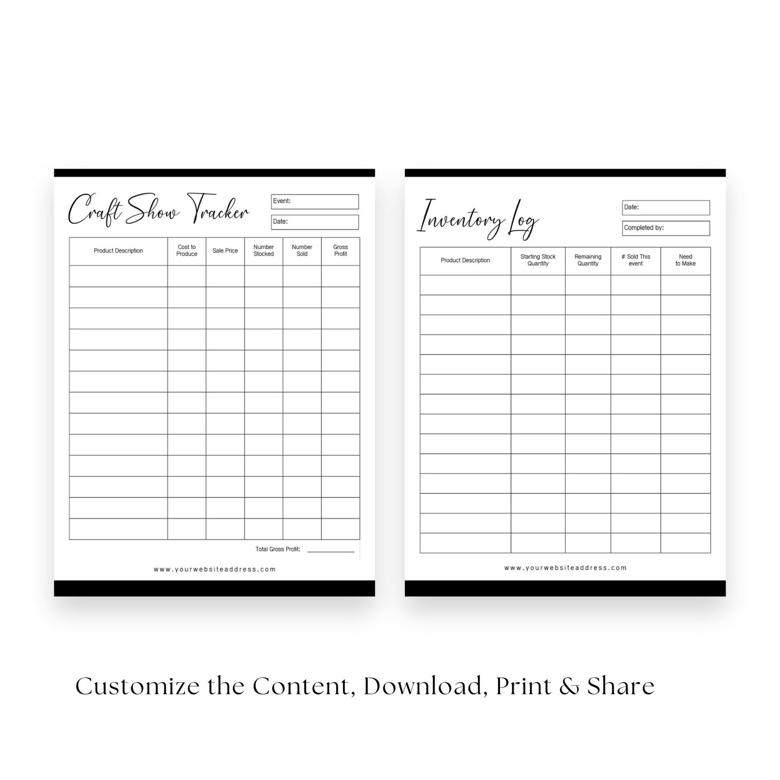 Editable Craft Show Inventory Trackertemplate, Product Inventory Log ...