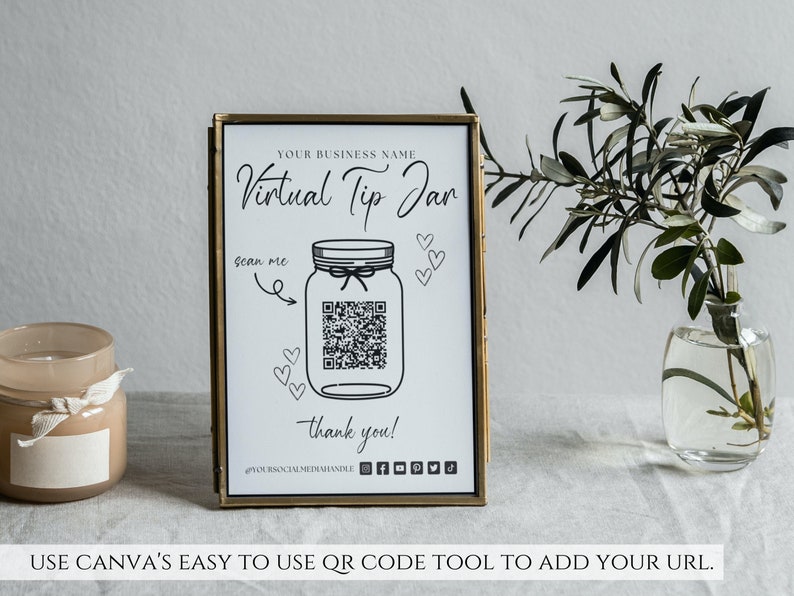 Editable Virtual Tip Jar Sign Template Tip Jar QR Code Sign Etsy