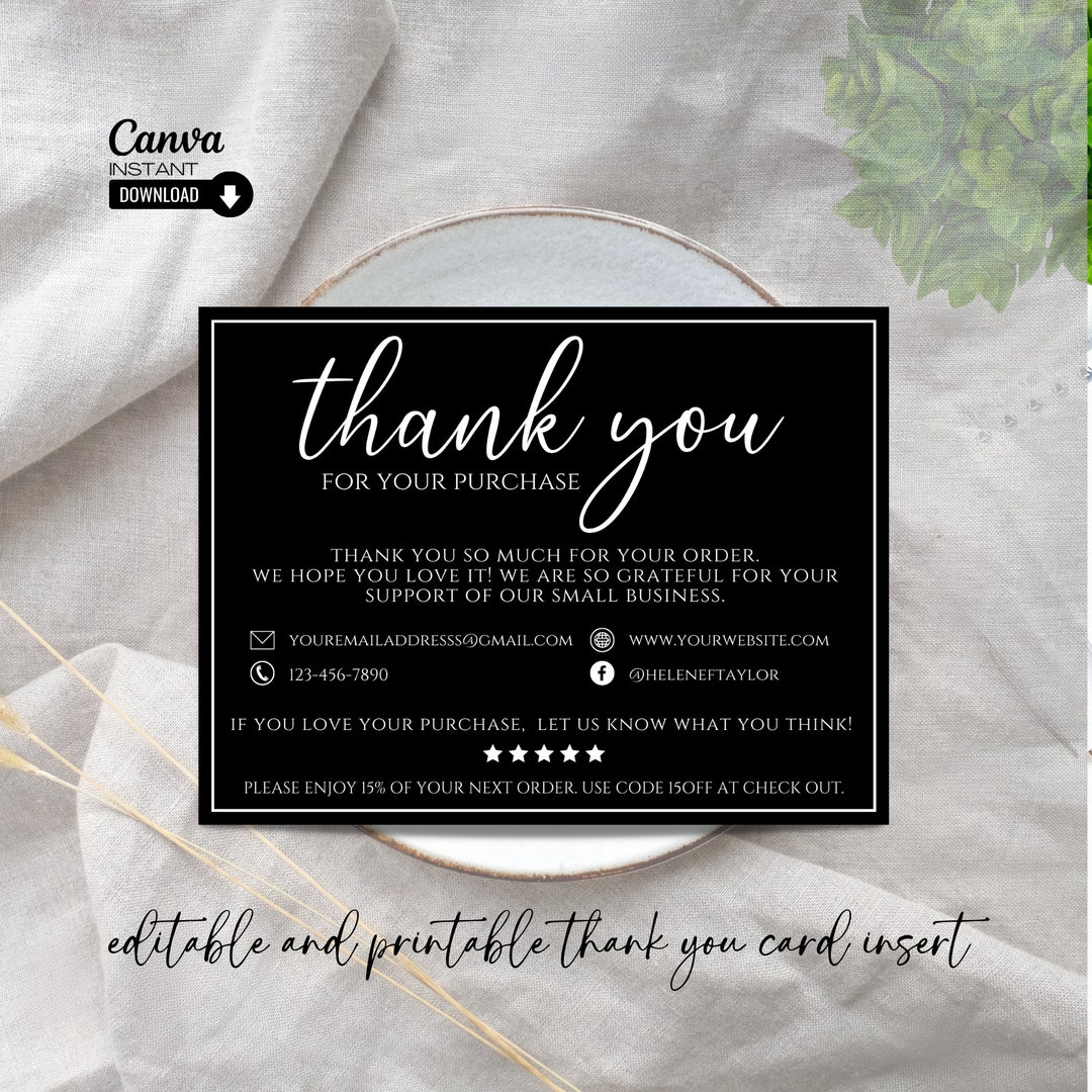 Printable Thank You Card Template, Editable Thank You Card Insert