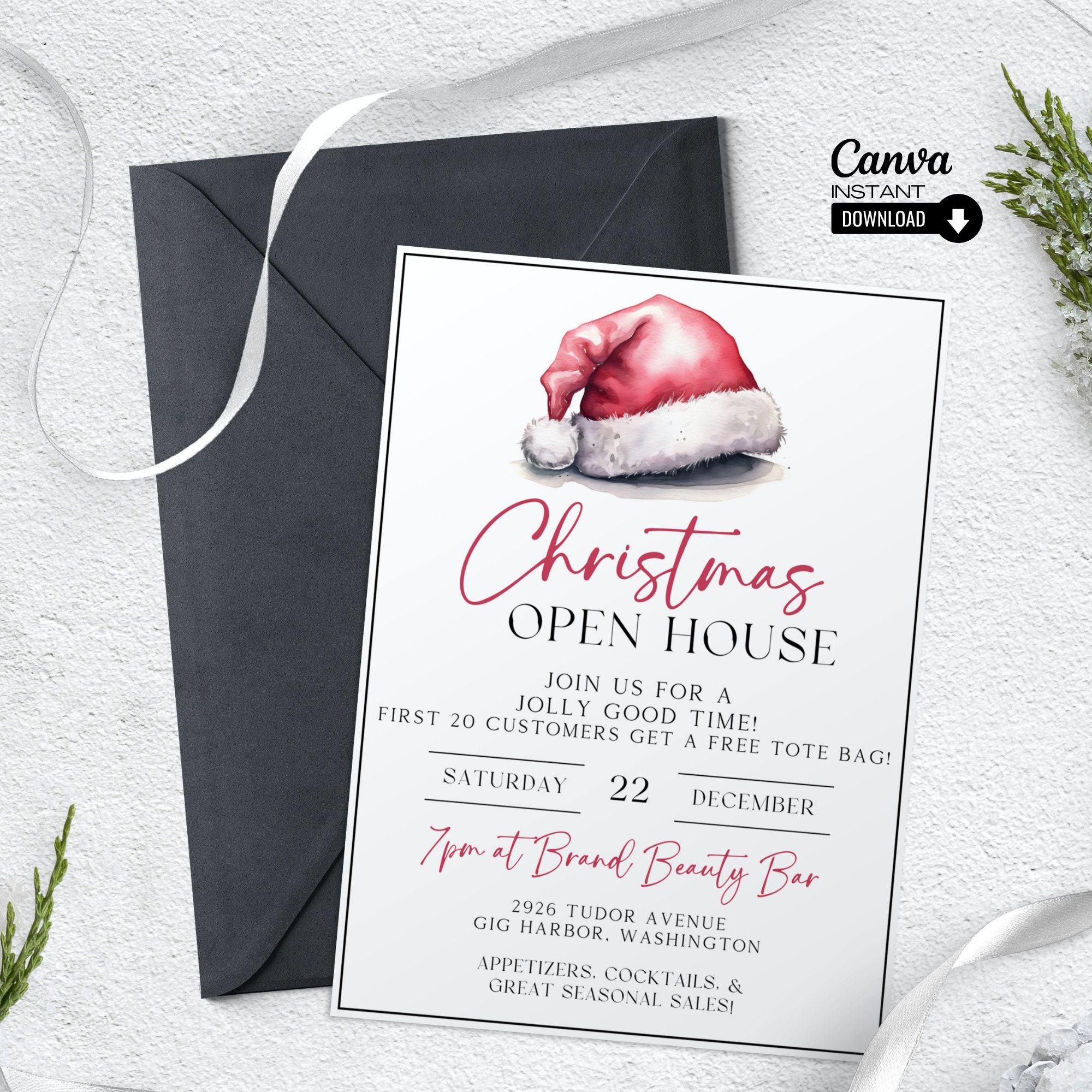 Editable Santa Hat Christmas Open House Invitation Template (digital ...