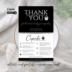 Editable Cupcake Care Card Template, Printable Cupcake Instructions, Canva Muffin Care Card, Bakery Cupcake Instruction Packaging Insert