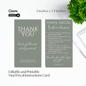 Vinyl Decal Instructions Card: Printable Care Guide (Canva Template)