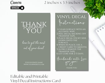 Vinyl Decal Instructions Card: Printable Care Guide (Canva Template)