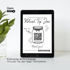 Editable Virtual Tip Jar QR Code Sign: Small Business Template (Digital Download)