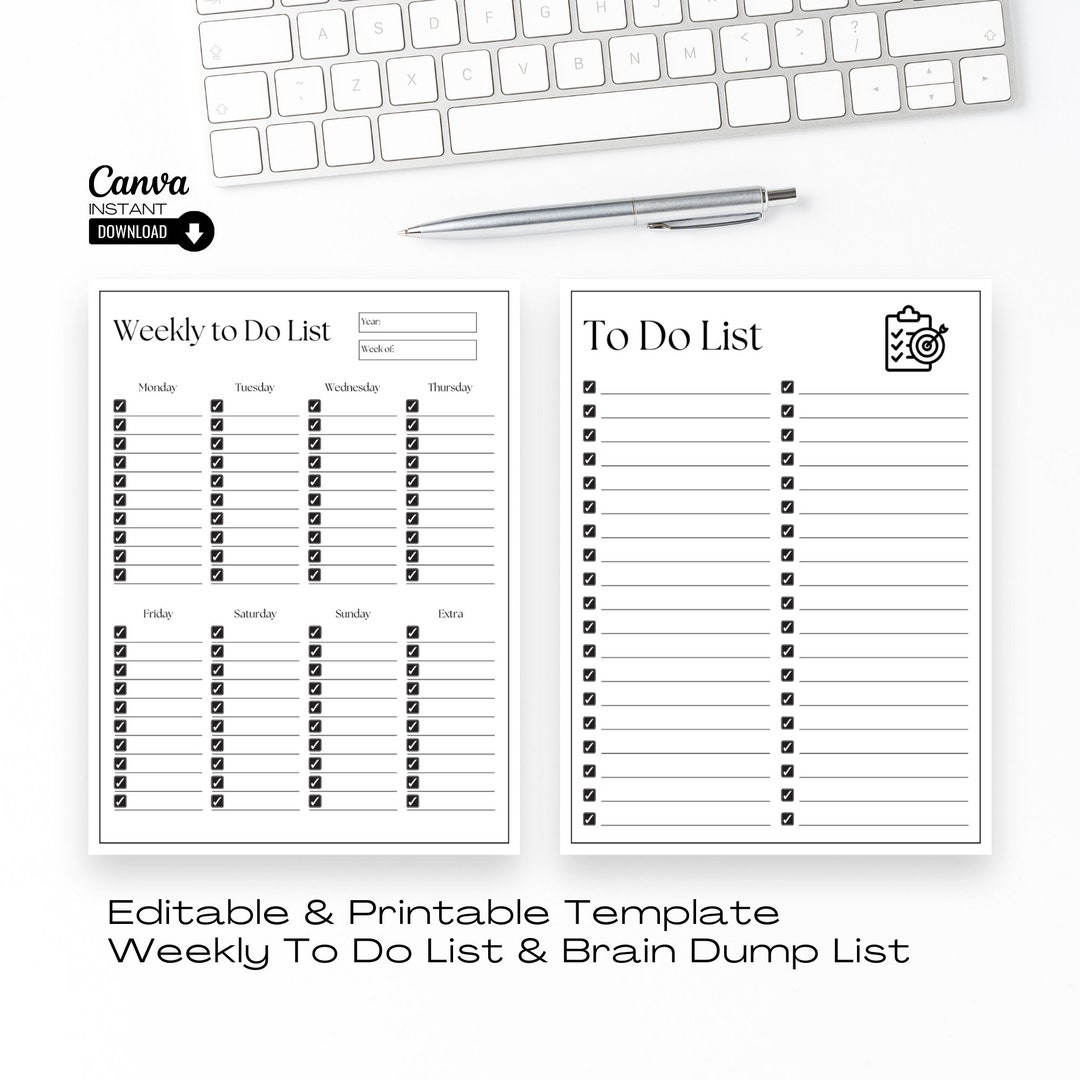 Editable Weekly to Do Checklist Template, Printable Daily to Do List ...