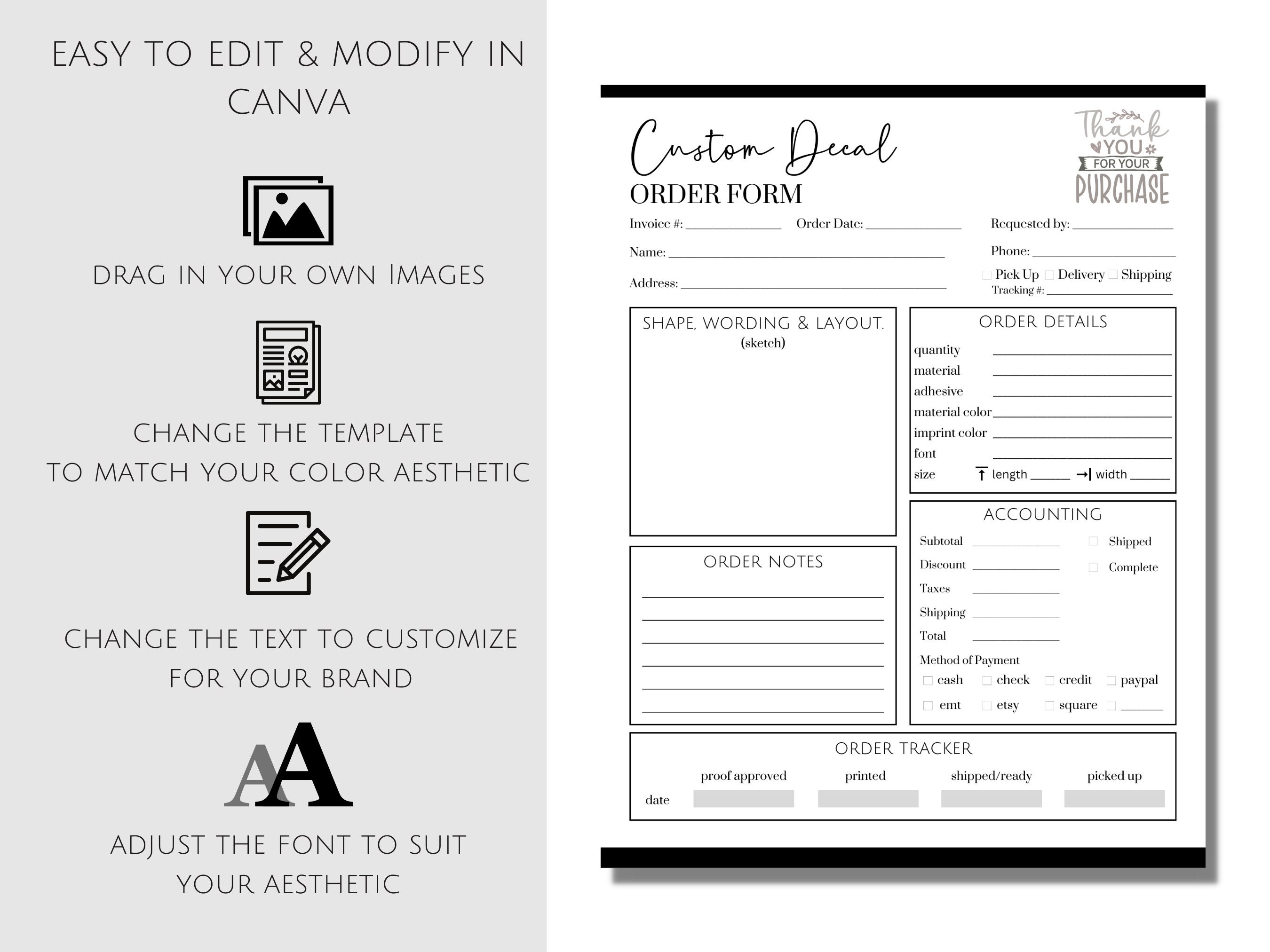 Editable Decal Order Form Template Custom Decal Form Etsy Editable Decal Order Form Template Custom Decal Form Etsy