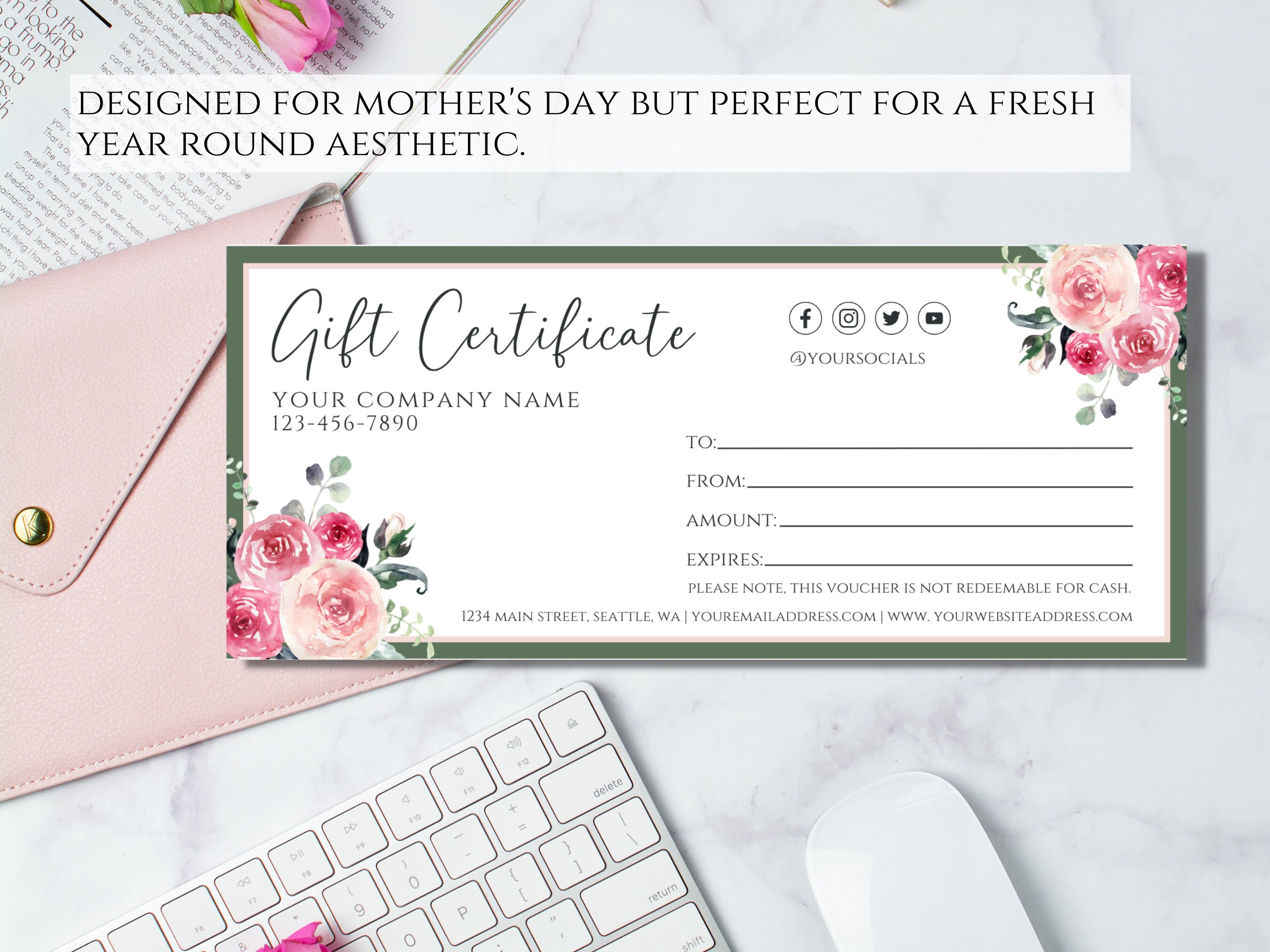 Printable Modern Gift Certificate Template, Editable Mother's Day Gift ...