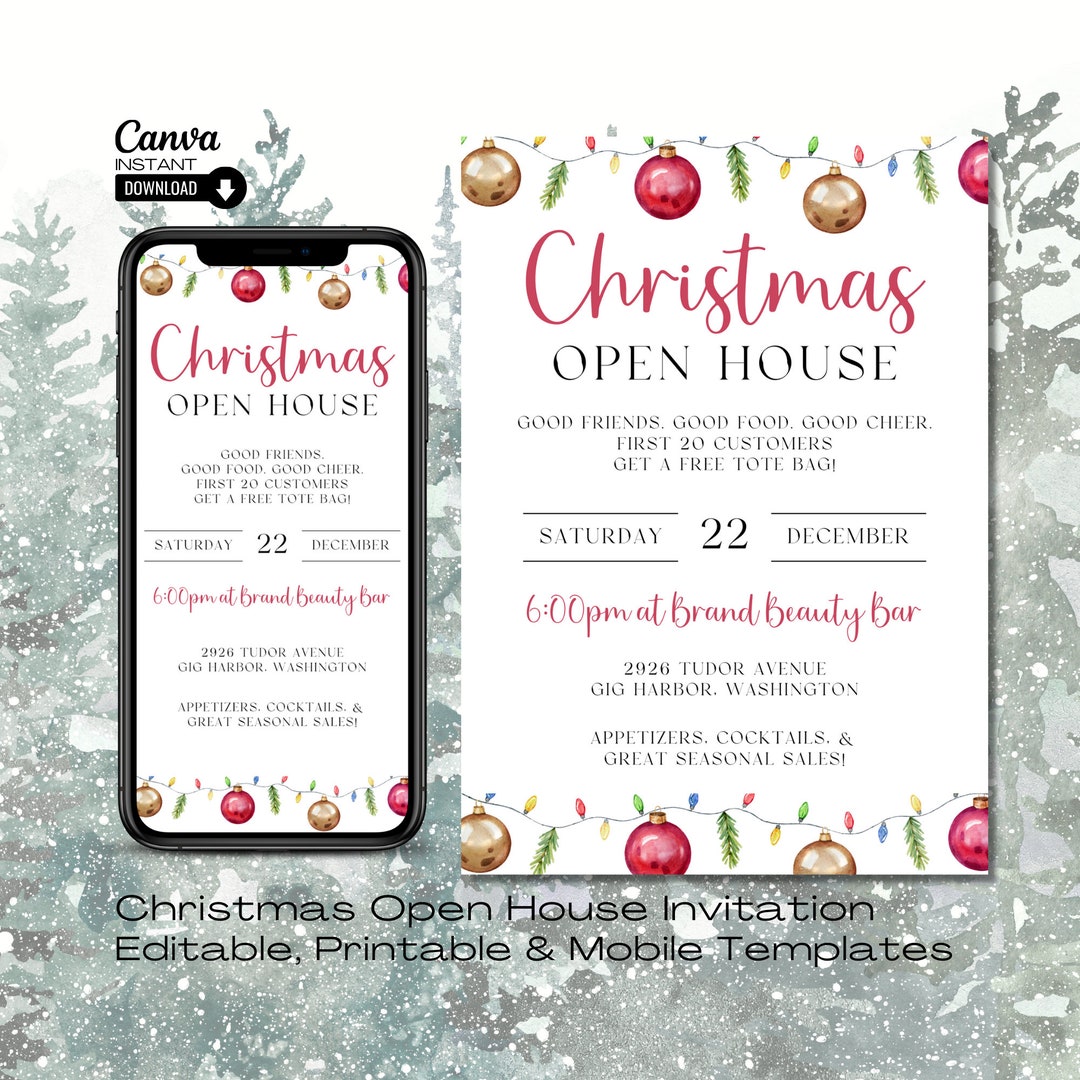 Editable Christmas Open House Invitation: Shop and Sip (digital) - Etsy
