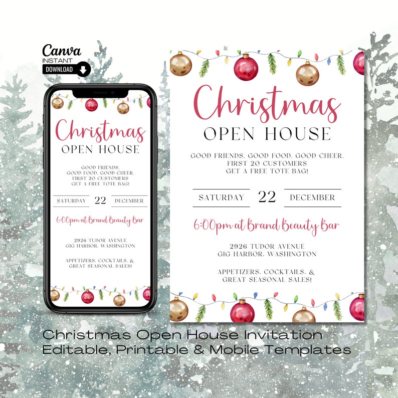 Editable Christmas Open House Invitation: Shop and Sip (digital) - Etsy