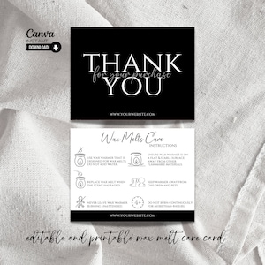 Wax Melt-onderhoudskaartsjabloon, bewerkbare onderhoudsinstructies, afdrukbare Wax Melt-veiligheidskaart, Wax Melt-instructies, bedankkaart, Canva