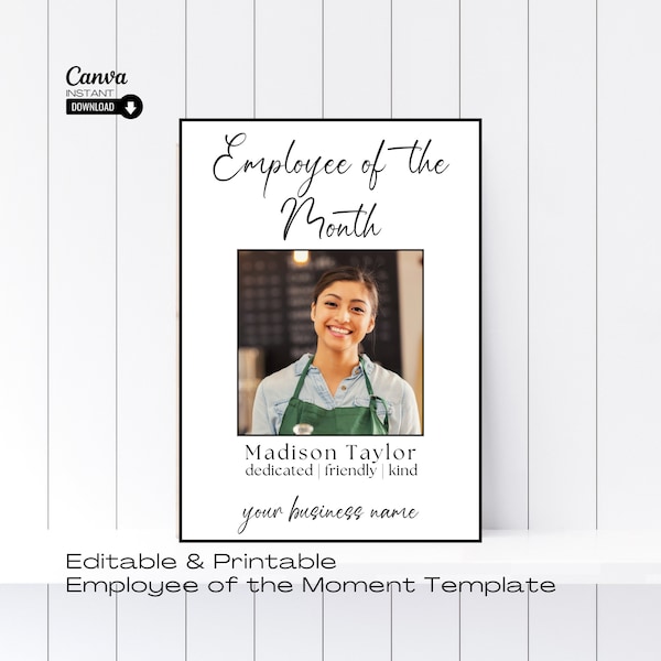 Editable Employee of the Month Sign Template, Printable Employee of the Moment Sign, Staff Appreciation Sign, Employee Appreciation Sign