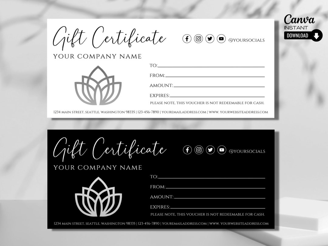 Modern Gift Certificate Template Printable Editable Gift Card Etsy