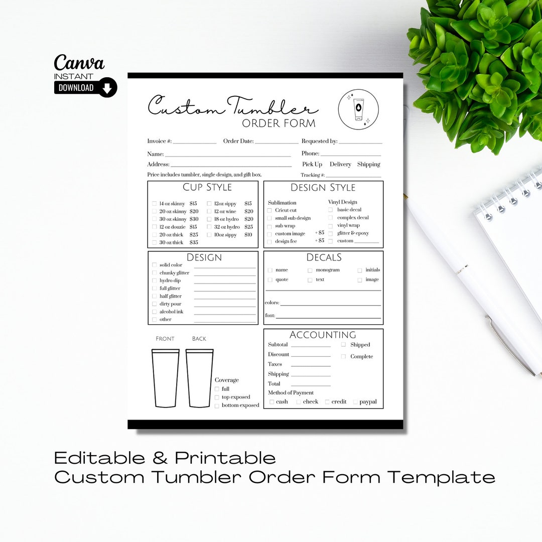 Editable Tumbler Order Form Template, Custom Sublimation Design ...