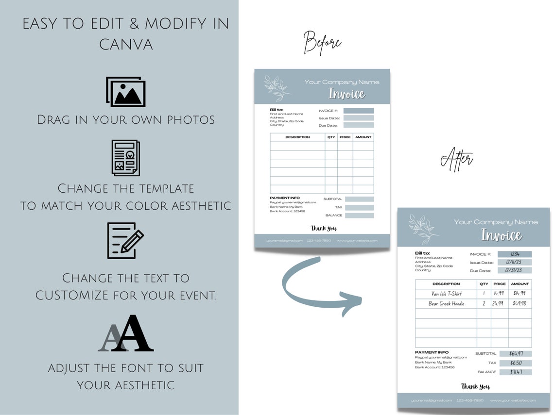 Invoice Template Printable Invoice Editable Invoice | Etsy