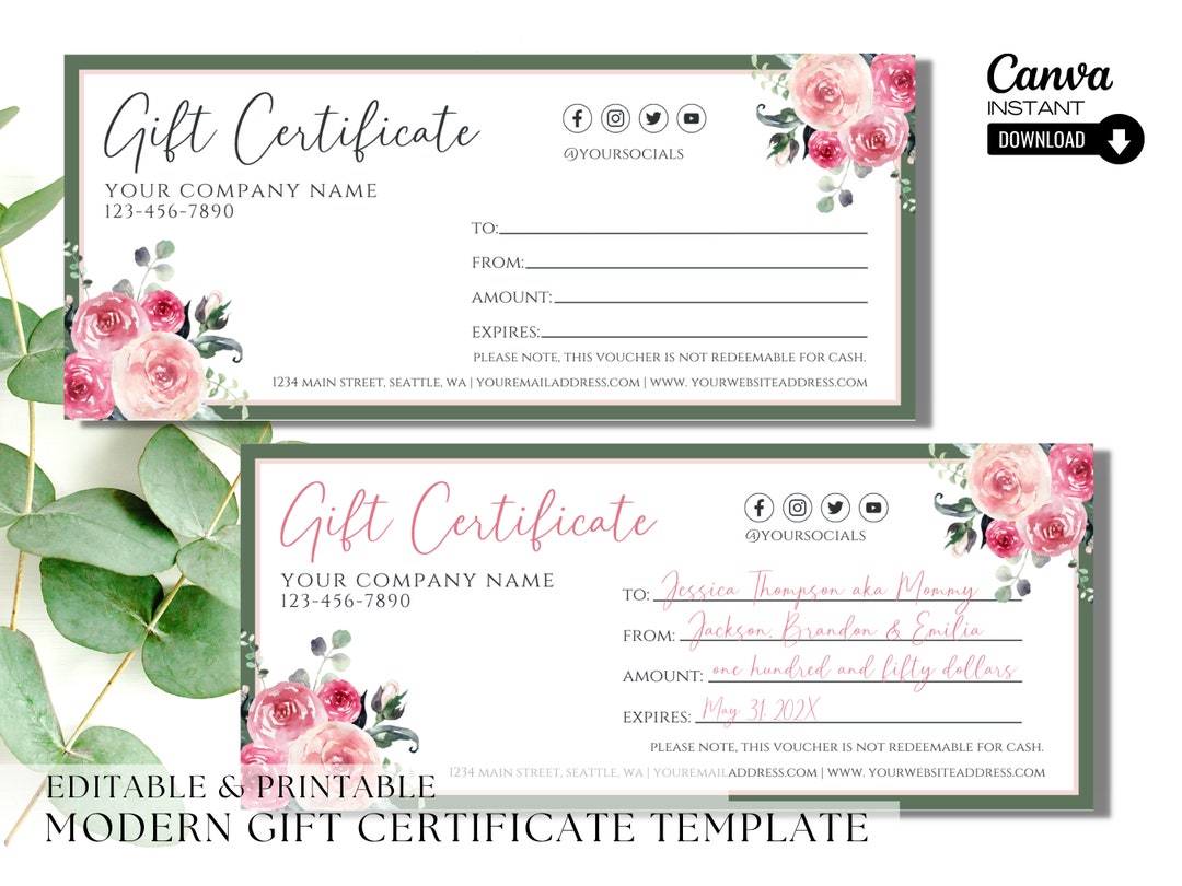 Printable Modern Gift Certificate Template, Editable Mother's Day Gift ...