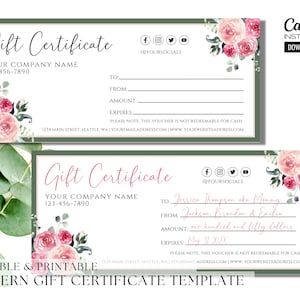 Printable Modern Gift Certificate Template, Editable Mother&#39;s Day Gift Card, Mothers Day Gift Voucher, Gift Coupon, Gift Card, Shop Voucher