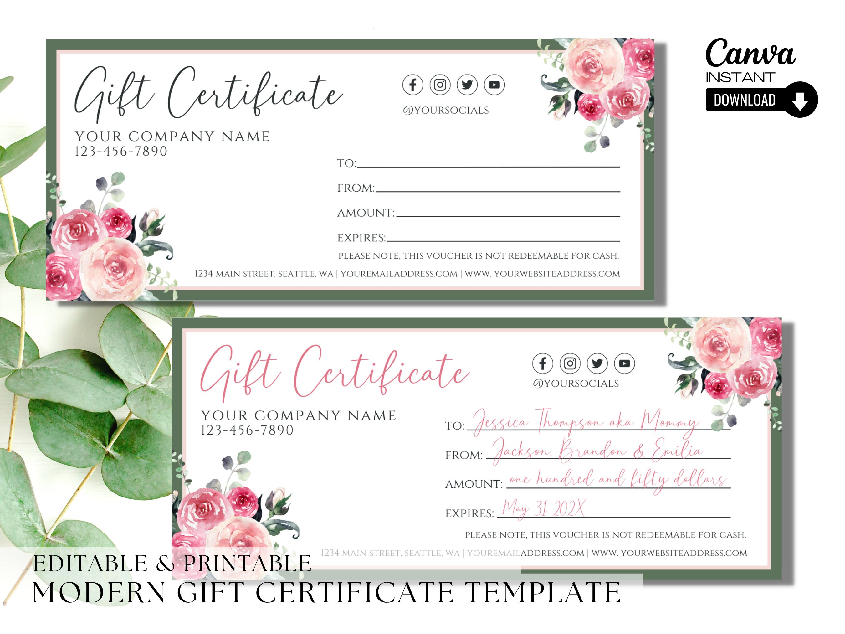 Printable Modern Gift Certificate Template, Editable Mother's Day Gift ...