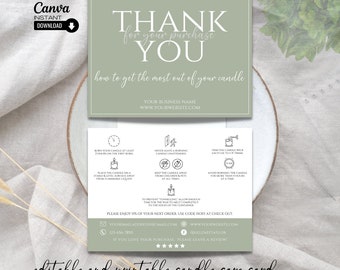 Editable Candle Care Card Template: Printable Instructions (Canva)