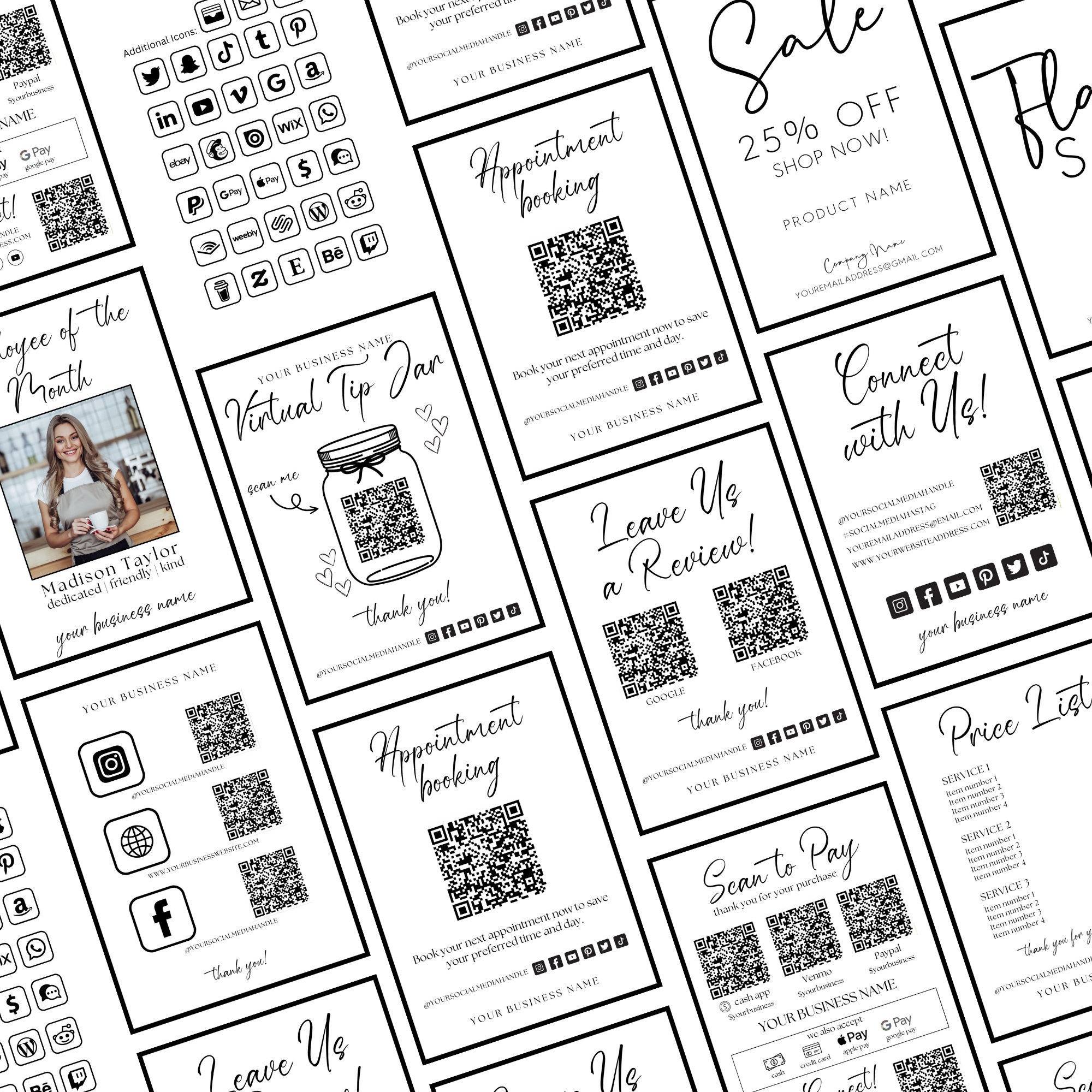 Editable Business Sign Template Bundle, Scan to Pay Sign, Ask for ...