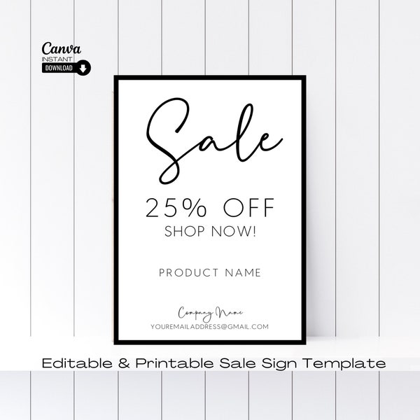 Editable Sale Sign Template, Printable Small Business Sign, Craft Market Table Sign, Flash Sale Sign, Instant Download, Canva Template