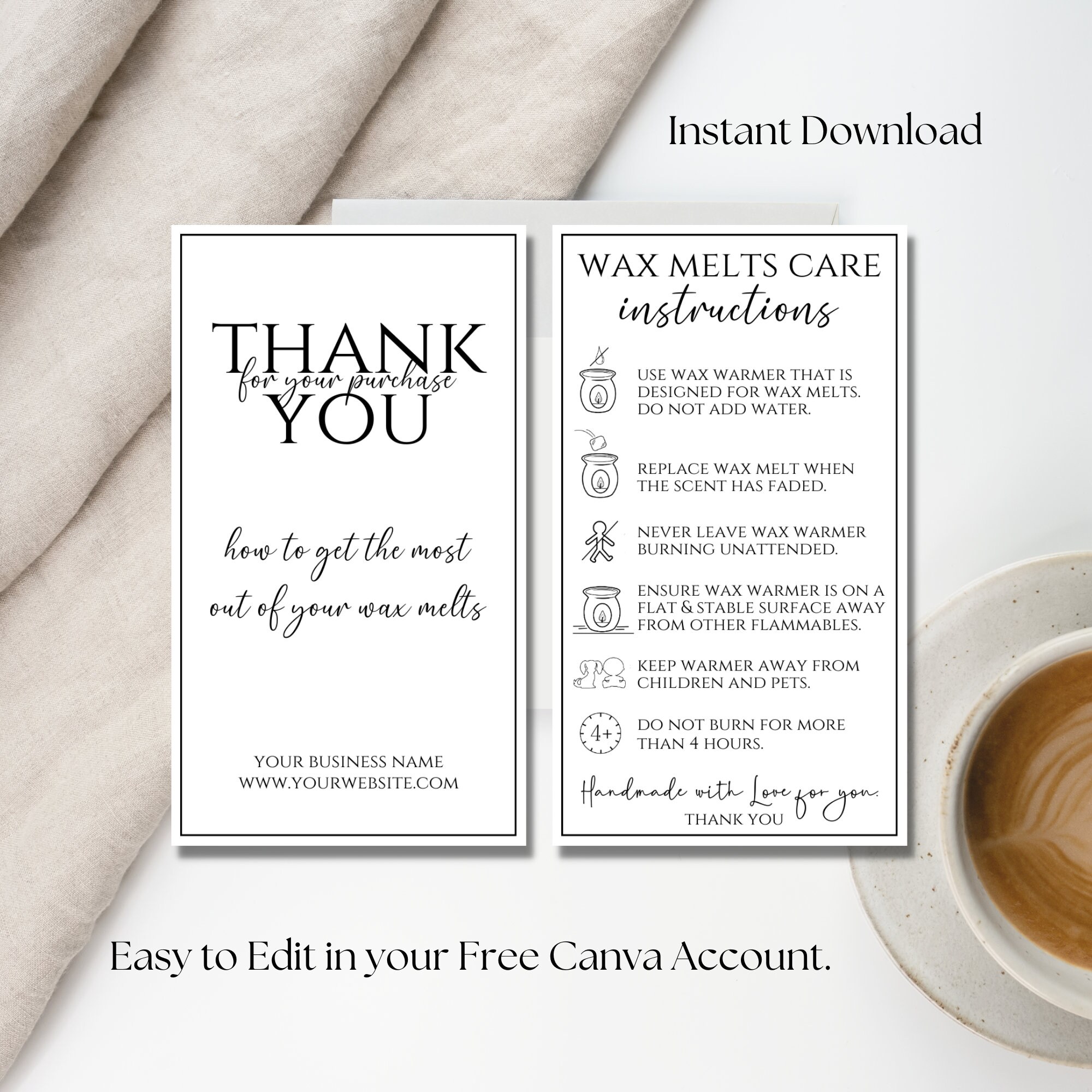 Wax Melt Instructions, Printable Wax Melt Care Instructions, Editable ...