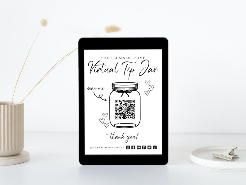 Editable Virtual Tip Jar Sign Template Tip Jar QR Code Sign Etsy