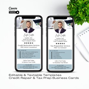 Tarjeta de visita digital de reparación de crédito, tarjeta de visita de preparación de impuestos, tarjeta de visita móvil, plantilla de agricultura de agencia de crédito, tarjeta digital