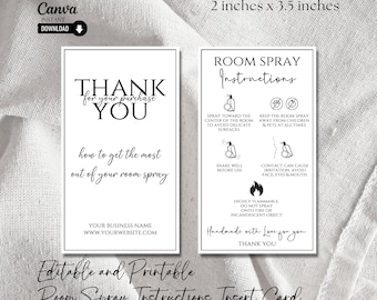 Editable Room Spray Care Card, Printable Room Mist Care Instructions, Room Freshener Card, Parcel Insert, Room Scent Care Card Template