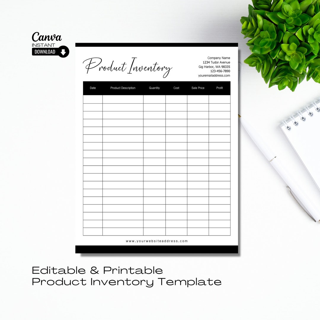 Editable Product Inventory Log Template: Printable Management Sheet ...