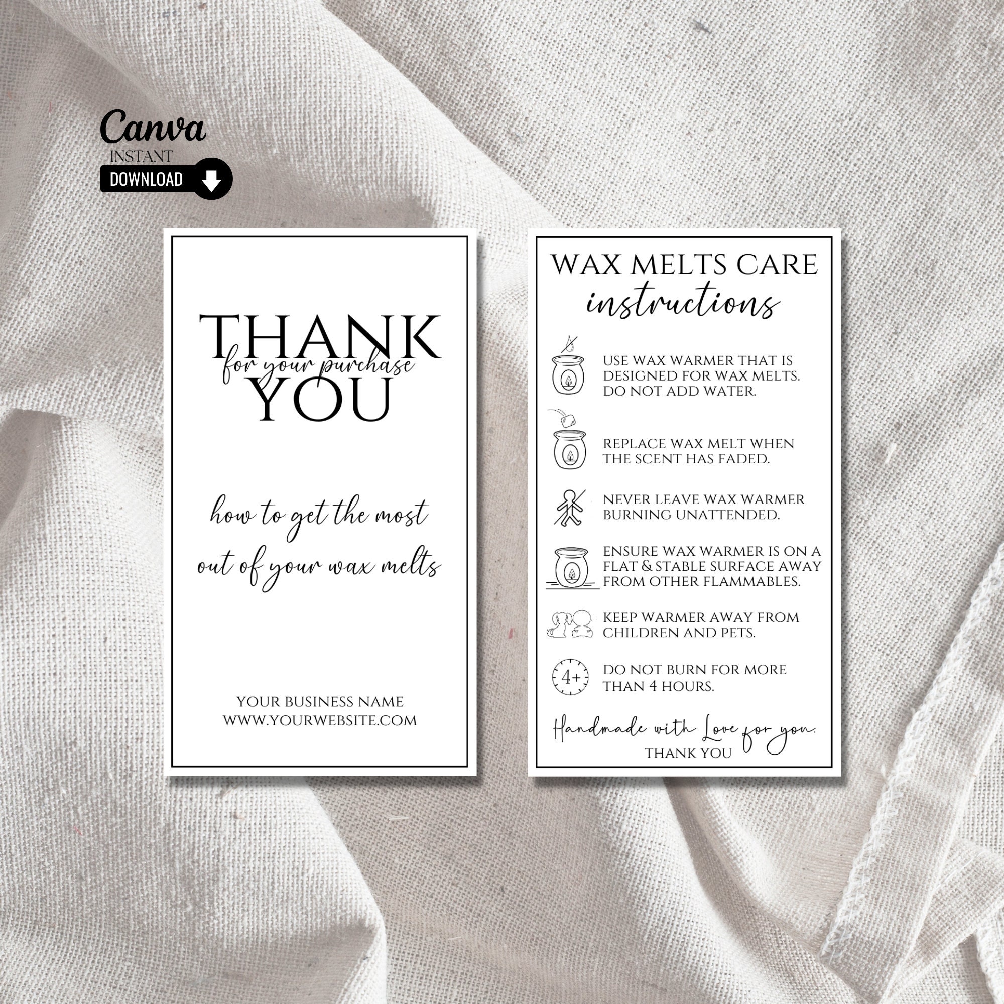 Wax Melt Instructions, Printable Wax Melt Care Instructions, Editable ...