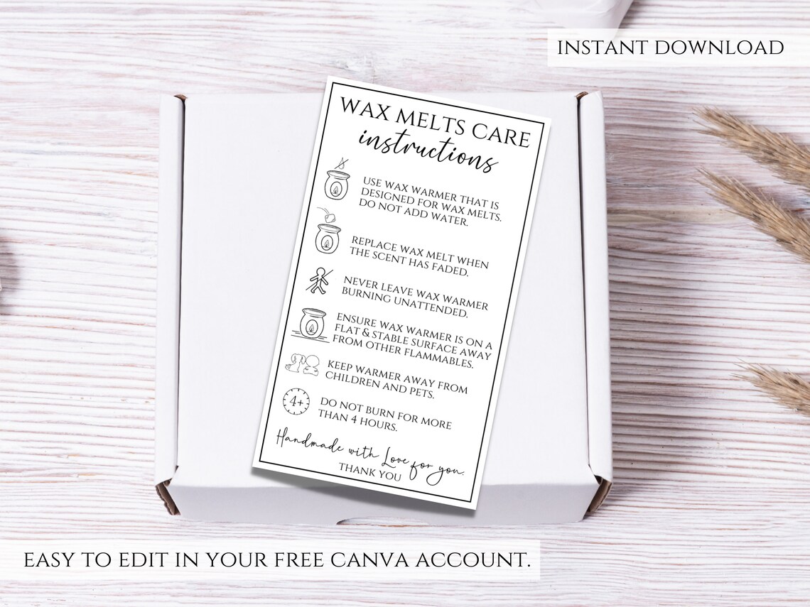 Wax Melt Instructions Printable Wax Melt Care Instructions - Etsy