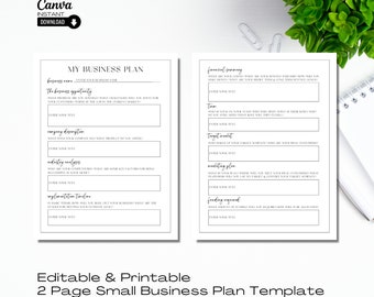 One Page Business Plan Vorlage: Druckbare Small Business Abstract (Canva bearbeitbar)