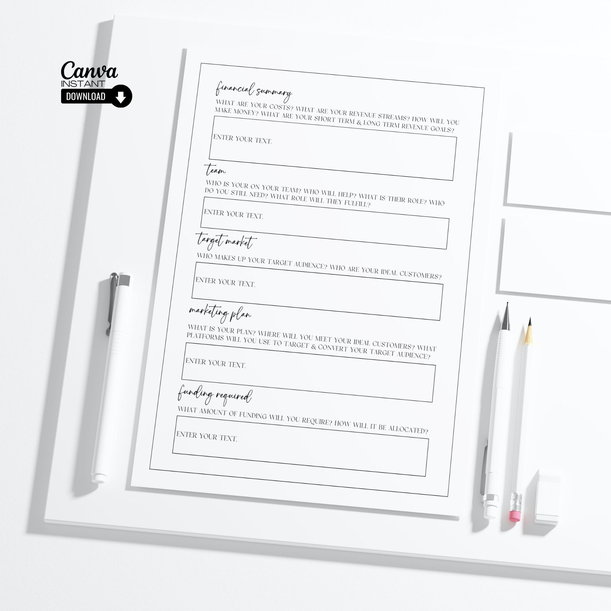 Editable One Page Business Plan Template Printable Small Business