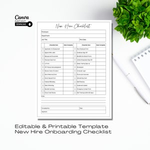 Editable New Hire Checklist Template, Printable New Employee Paperwork Form, Employee Onboarding Checklist, Human Resources Form, HR Canva