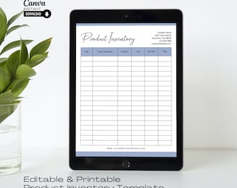 Plantilla editable de registro de inventario de productos: Hoja de gestión imprimible (Canva)