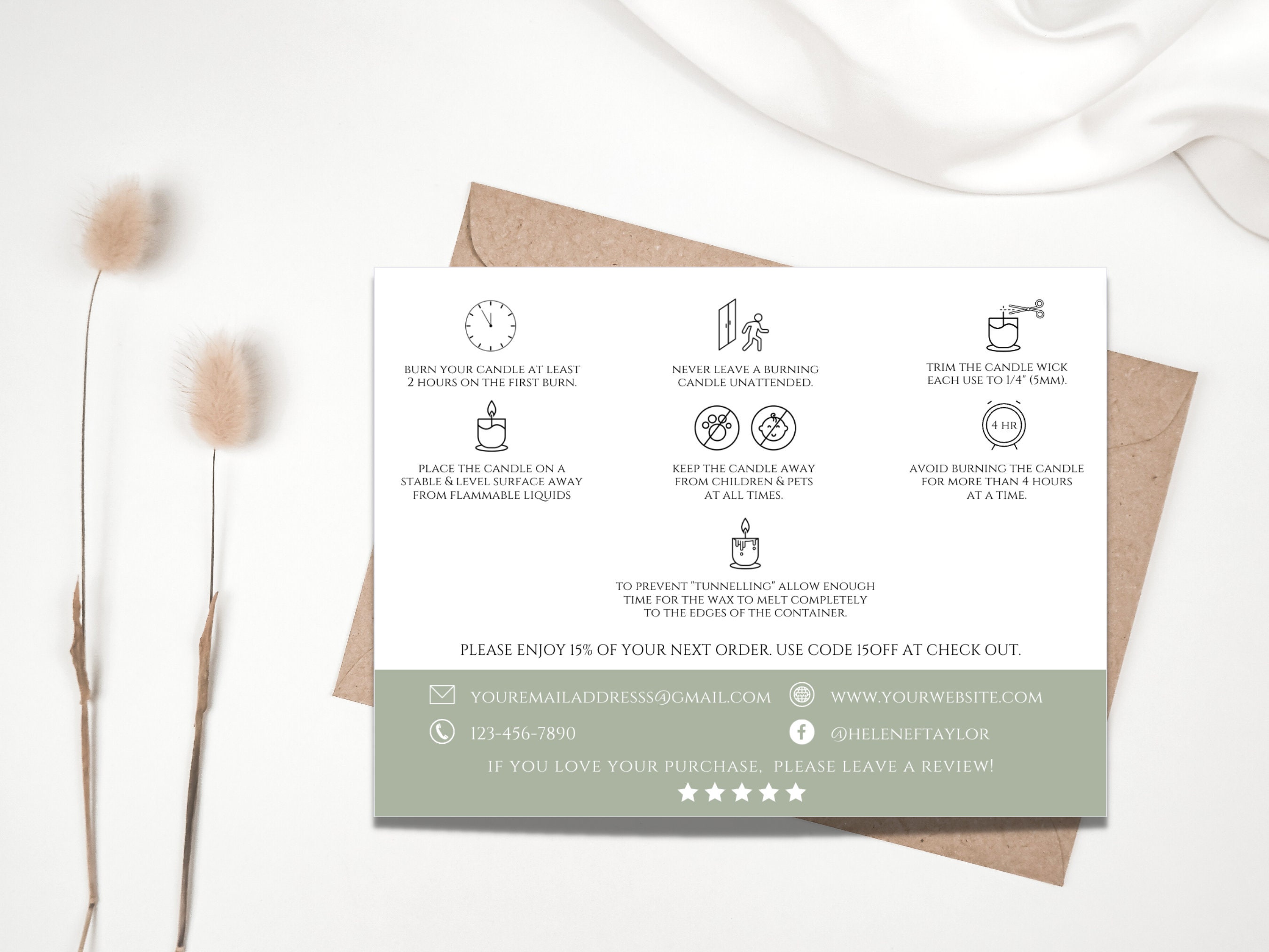 Candle Care Card Printable Candle Care Instructions Editable Etsy