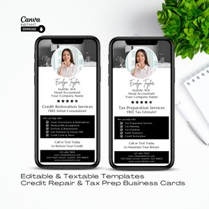 Tarjeta de visita digital de reparación de crédito, tarjeta de visita de preparación de impuestos, tarjeta de visita móvil, plantilla de agricultura de agencia de crédito, tarjeta digital