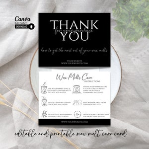 Wax Melt-onderhoudskaartsjabloon, bewerkbare onderhoudsinstructies, afdrukbare Wax Melt-veiligheidskaart, Wax Melt-instructies, bedankkaart, Canva