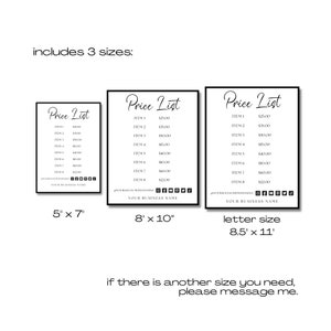 Editable Price List Sign Template, Printable Price List Template, Small ...
